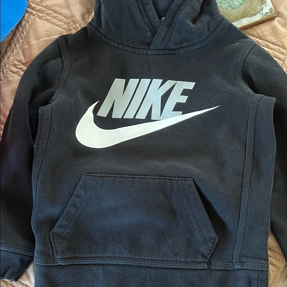 Nike Black Hoodie with White Swoosh and Logo kids Xs (3-4T)